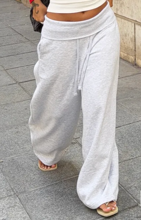trousers with fold-over waist
